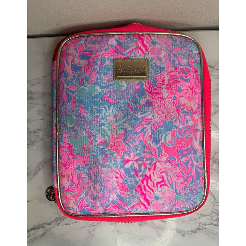 Lilly Pulitzer Pink/Blue Floral Tablet Sleeve Case Padded Zipper Closure